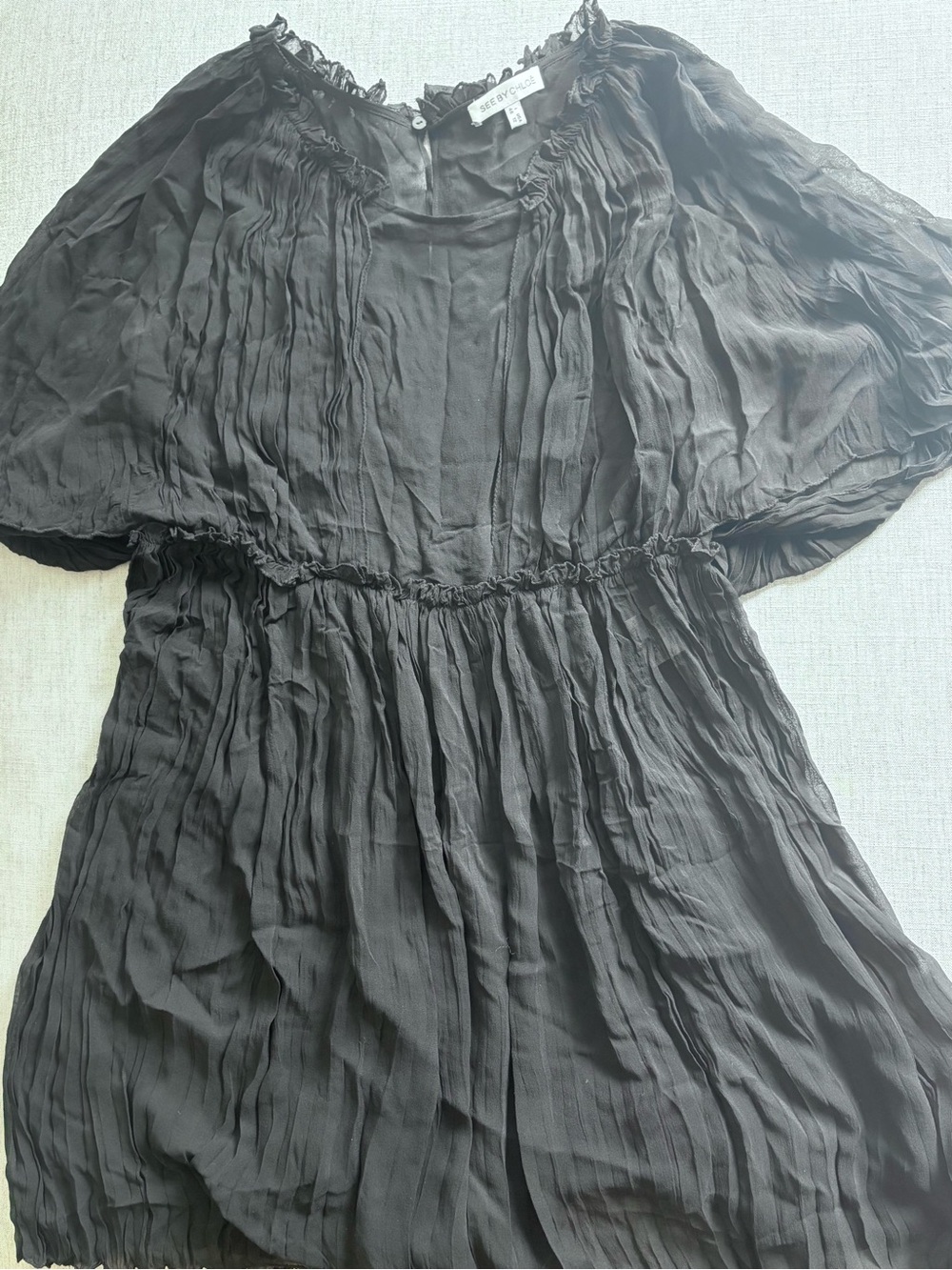 See By Chloe Black Pleated Midi Dress with Pintuck Accents